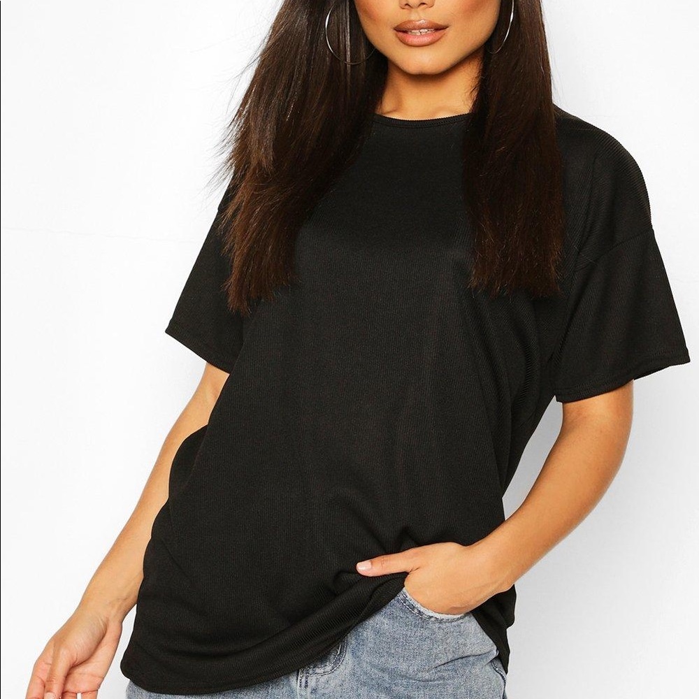 Boohoo Black Ribbed Oversized T-Shirt
